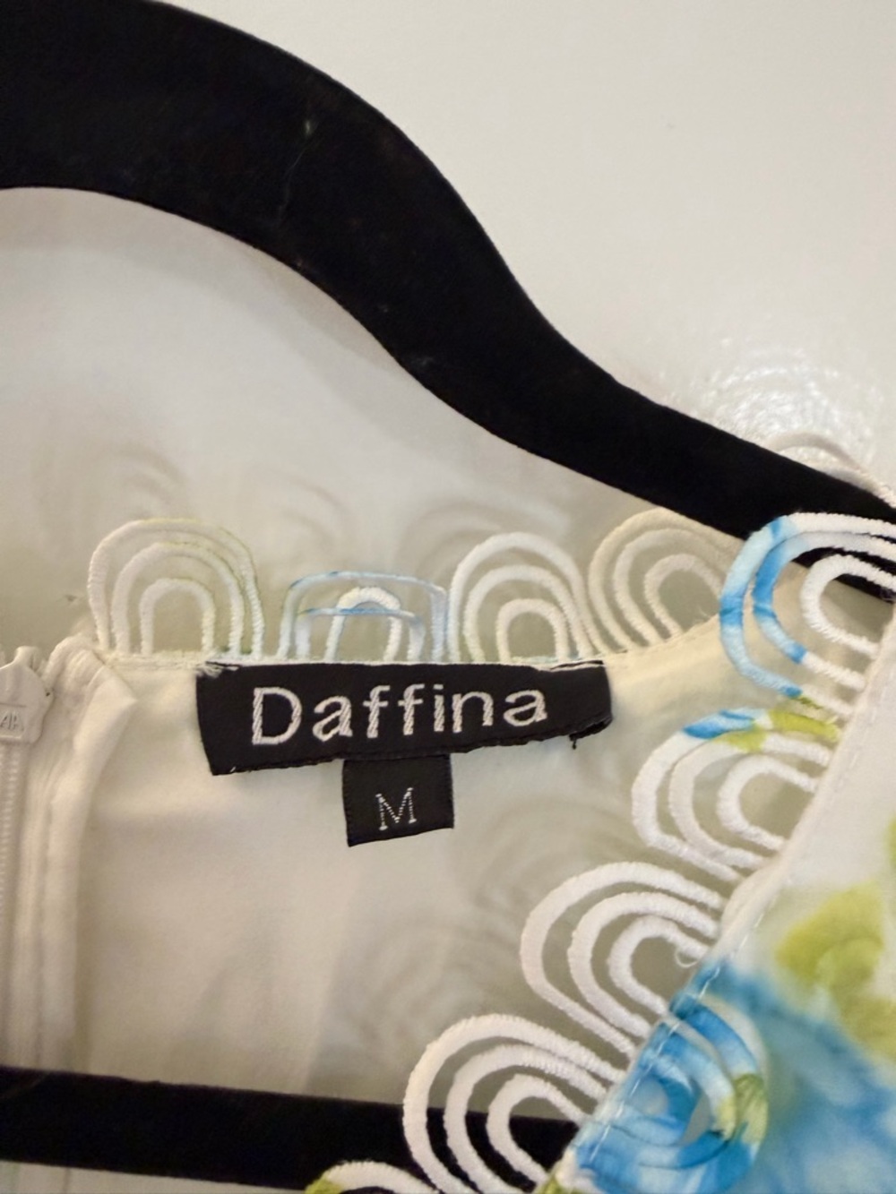 Sheer White Floral Lace Dress with Blue & Green Embroidery - Picture 4 of 9